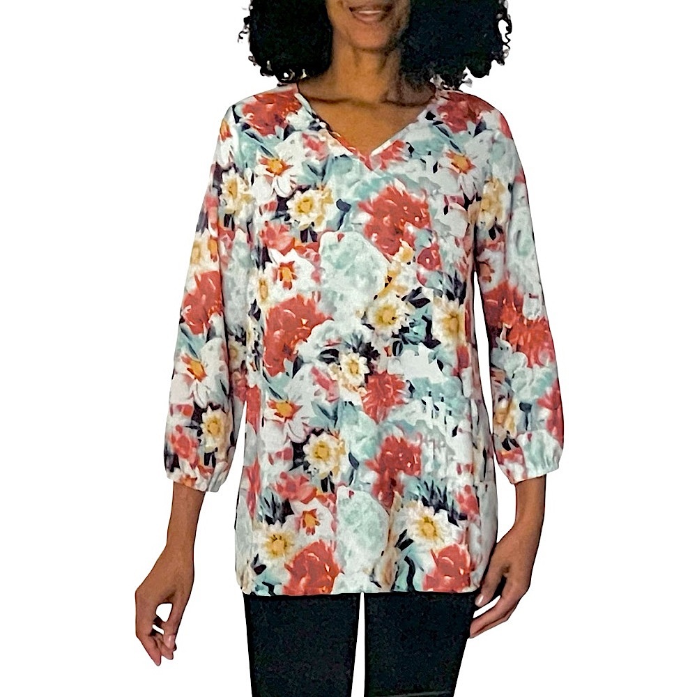 Mario Serrani Green Floral V-Neck Tunic Top NWT Size Small